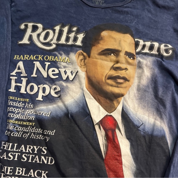 The Rolling Stone cover Obama Dark Blue Graphic Long Sleeve Tee - Picture 2 of 4